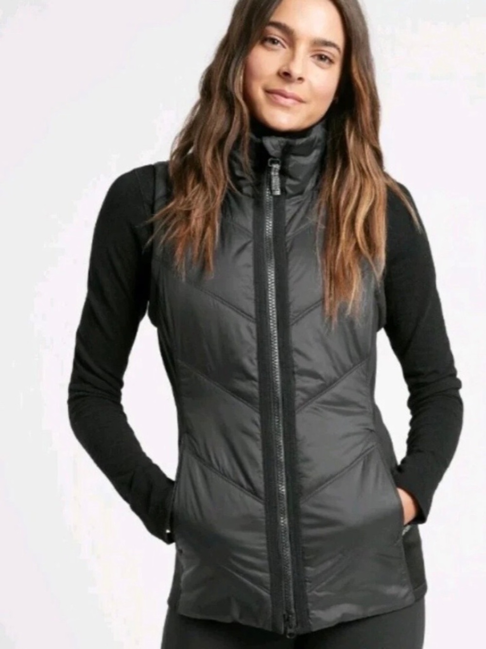 Athleta Rock Ridge Primaloft Vest Women Small Black Quiltedโ Full Zip Insulated